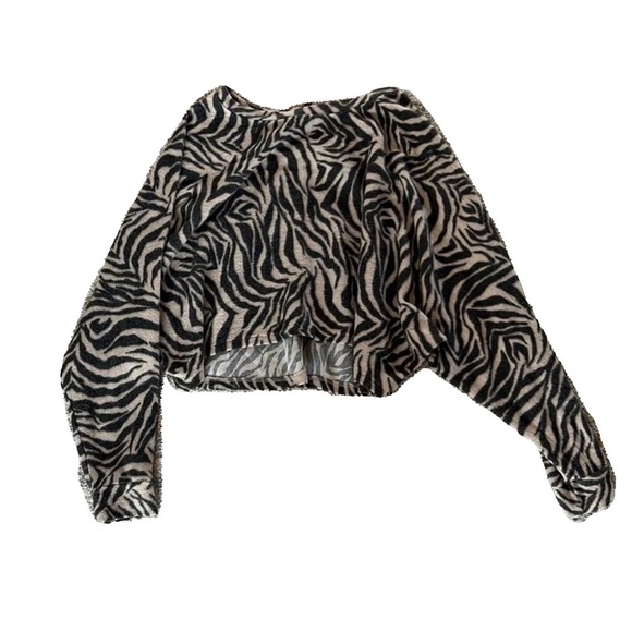 Tops - Savvi Zebra Print Tiger Striped Crop Sweatshirt Fleece Medium Dolman Sleeve